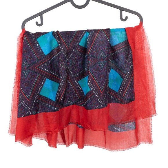 Goldberg Lloyd VTG Acrylic Scarf Square 30x30 Red Blue Green Japan Geometric - Picture 3 of 4